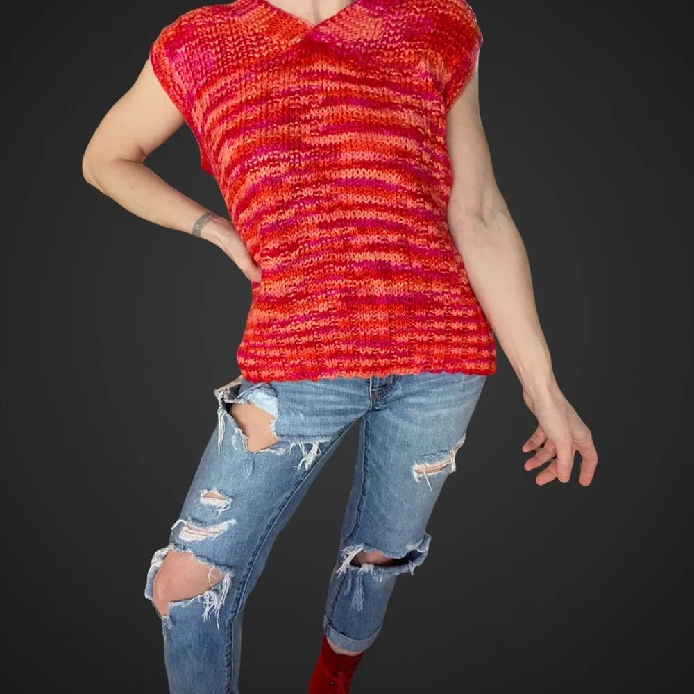 OOAK Vintage 70s80s Vibrant Sunset Multicolor Handmade Crochet Knit Sweater Vest - Picture 7 of 10
